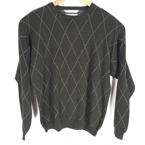 Vintage Army Green Sweater Diamond Print Large - Picture 5 of 10